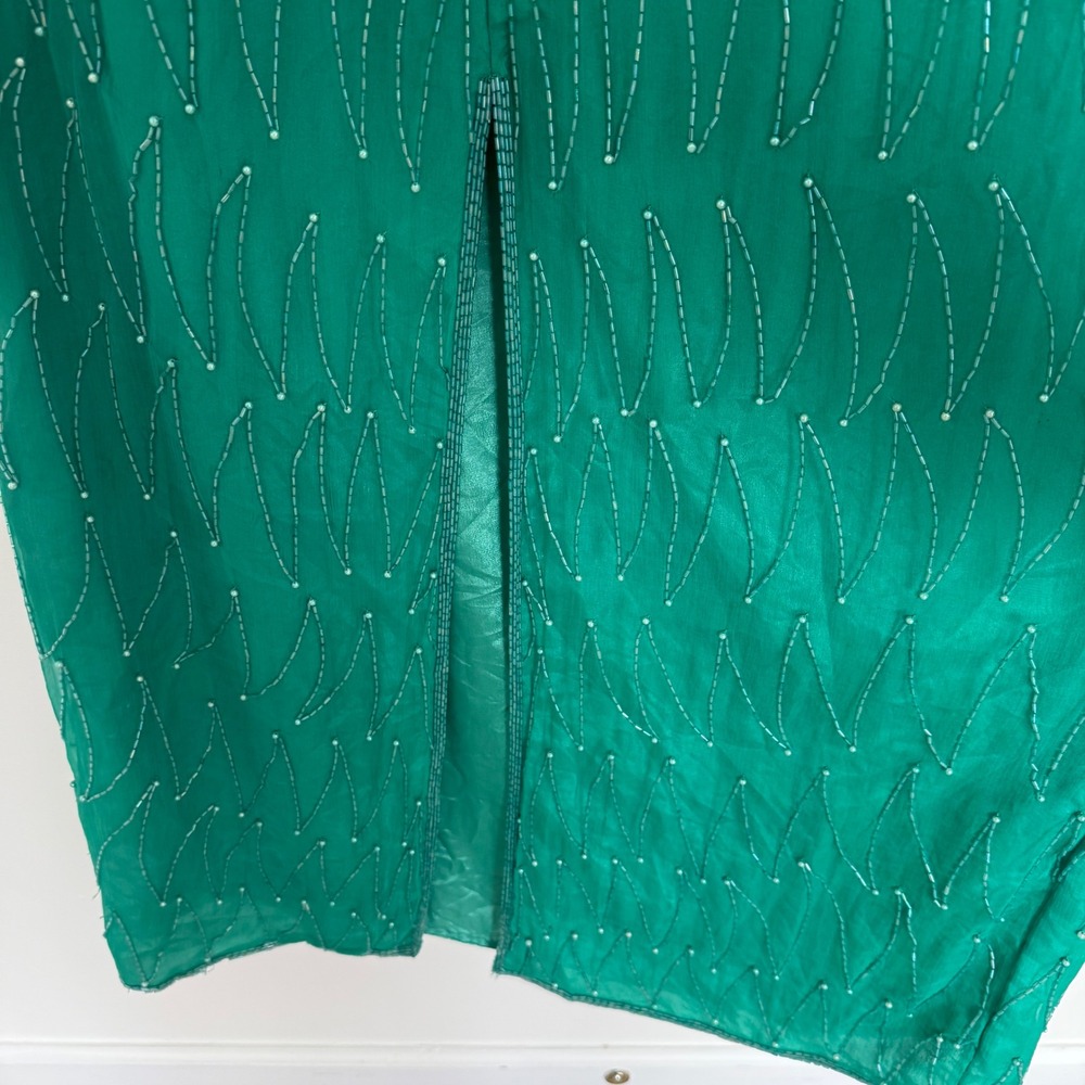 Vintage Mark & John by Gopal Women's 100%‎ Pure Silk Maxi Beaded Green Dress 2X - Picture 13 of 16